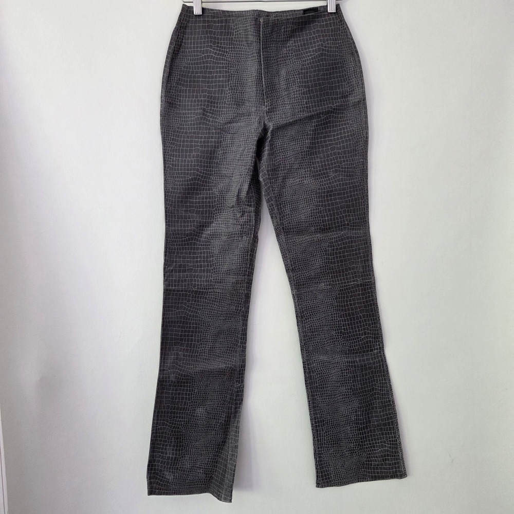 XOXO Leather Pants Grey Crocodile Embossed Straight Leg Vintage Womens Size 2